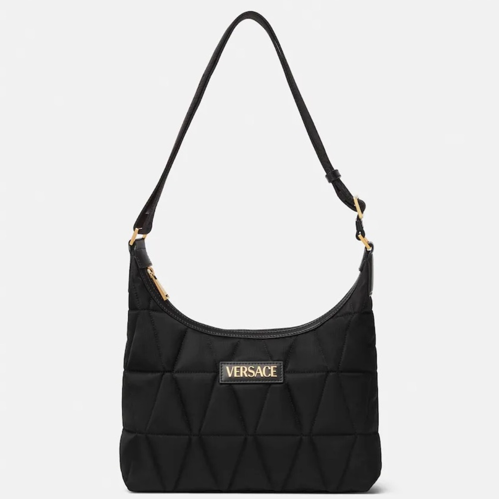 Versace logo monogram quilted mooncut hobo messenger shoulder crossbody bag NEW